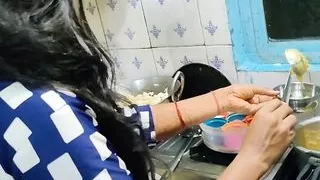 Indian bhabhi cooking in kitchen and fucking brother-in-law