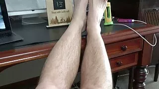 Glitter Cum Christmas wanking off feet on desk