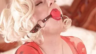 spandex sexual bondage – MILF gagged and horny blonde