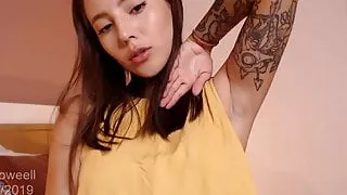 Sexy Colombian with an angelic face and tattooed body seduces