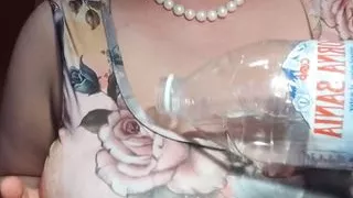 Lotion tit job, wet dress