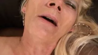 Granny with fake tits gets her pussy pounded by black cock