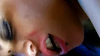 Tattooed babe with big nipples rides dick on beach