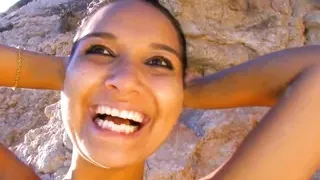 Big titted babe with hairy pussy fuck stranger on beach