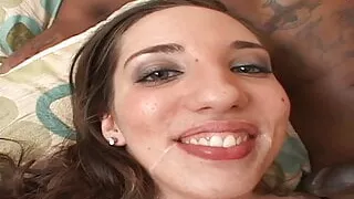 Interracial sex with a busty brunette girl in high heels