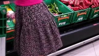 Extremely horny girl without panties in the supermarket