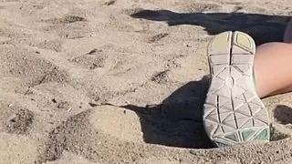 Hot girl without panties on public beach