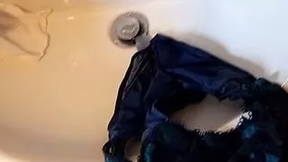 Tradesman wanking with customers panties cumshot