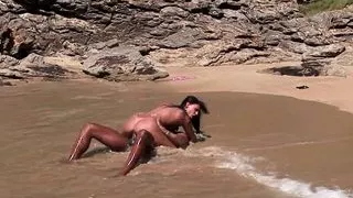 Sexy Latina Simona rides black cock on the beach