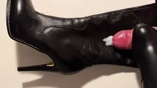 Leather boots mastirbation and cum