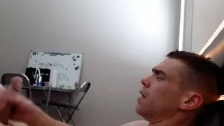 Two handed big cock masterbate with messy cum on self