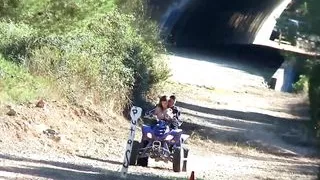 Picked up girl with big natural tits riding a hard cock outdoors