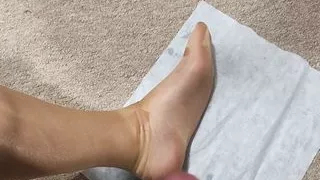 Spraying on nylons, foot fetisch, masturbation