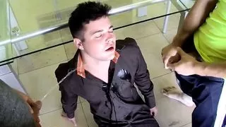 Dustin Fitch and Jimmy Roman piss and fuck in gay threesome