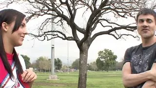 Skinny 18yo brunette college teen with small tits picked up