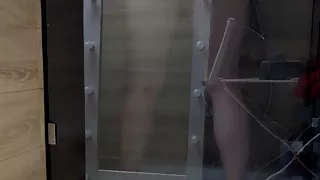 Anal masturbation in the shower with huge dildo