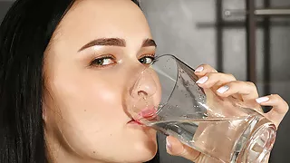 Piss Filled Masturbation Time For Dark Haired Hottie