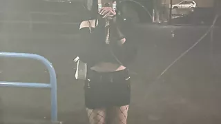 Sissy cross dresser night walk