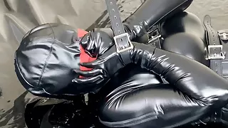 Leather Hood mummification and Vibrator Orgasm