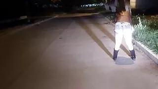 Night walk: Naked outdoors in square