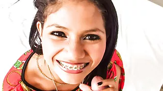 Latina hottie wants my cum on her braces after deepthroat