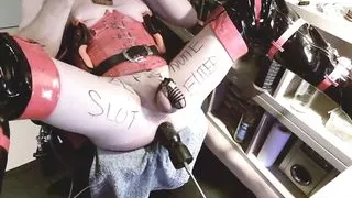 fuckmachine sissy cunt pig huge dildo and plug