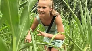 Two blond lesbians like outdoor dildo game