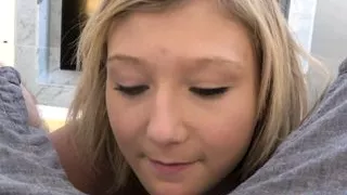 Teen with small boobs toying her pussy and blowing dick in anal duo