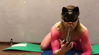 Sissy Lisa in pink bodystockings worships BBC