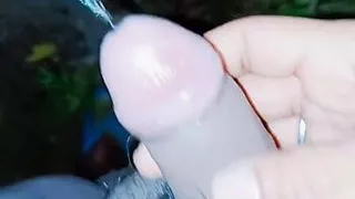 Indian boy Morning pee in garden