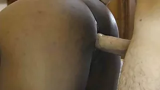 Chubby black girl gets fucked in doggystyle and creampied