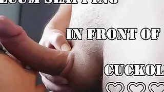 Face slapping with precum in front of cuckold