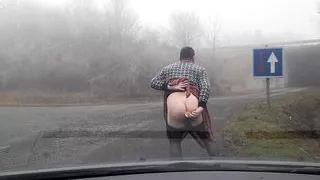 My ass with dildo on road