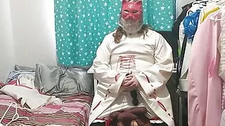 PVC Katze Priesterin Miko Sissy Cosplay macht Breathplay und Vib