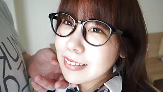 Very sensitive Japanese OTAKU girl with glasses