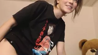 Sexy skinny otaku camgirl with an angelic face feels very horny