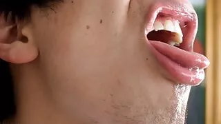 Delicious tongue with pleasure of sucking cock