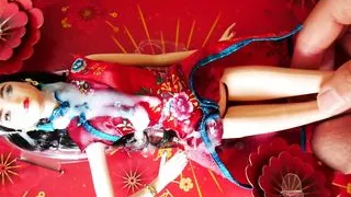 Chinese New Year Barbie in Cheongsam Satin Dress Cum Blasted