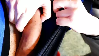 Fully clothed handjob for guy after he finished running.