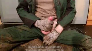 wank in work wear and used rubber boots