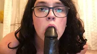 Trans girl chokes on 11 inch BBC Dildo