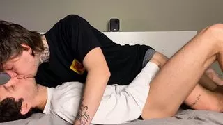 A handsome man with a big dick fucks a guy while friends com