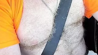 Pig pulls out his small hairy dad dick and jacks off in car
