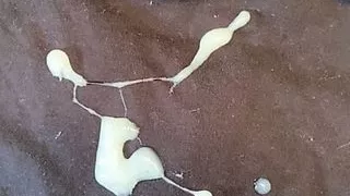 Blowing a cum wad after stroking it