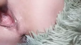 Amateur blonde sucking and fucking a big dildo