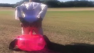 CD Slut Riding Dildo Seat Outdoors In A Field