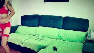 Dancing in red lingerie