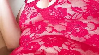 I piss in my new sexy red string in the bathtub!