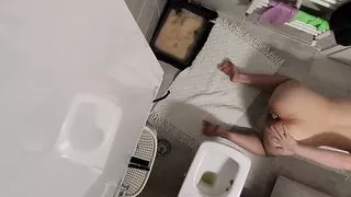 Chubby boy cums with buttplug in ass