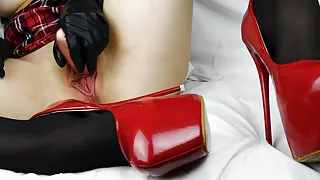 Petite Schoolgirl Cosplay No Panties Under skirt Real Orgasm